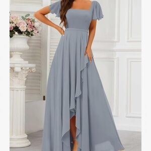 Square Neck Bridesmaid Dresses with Slit 2025 Chiffon Short Sleeves A Line Long
